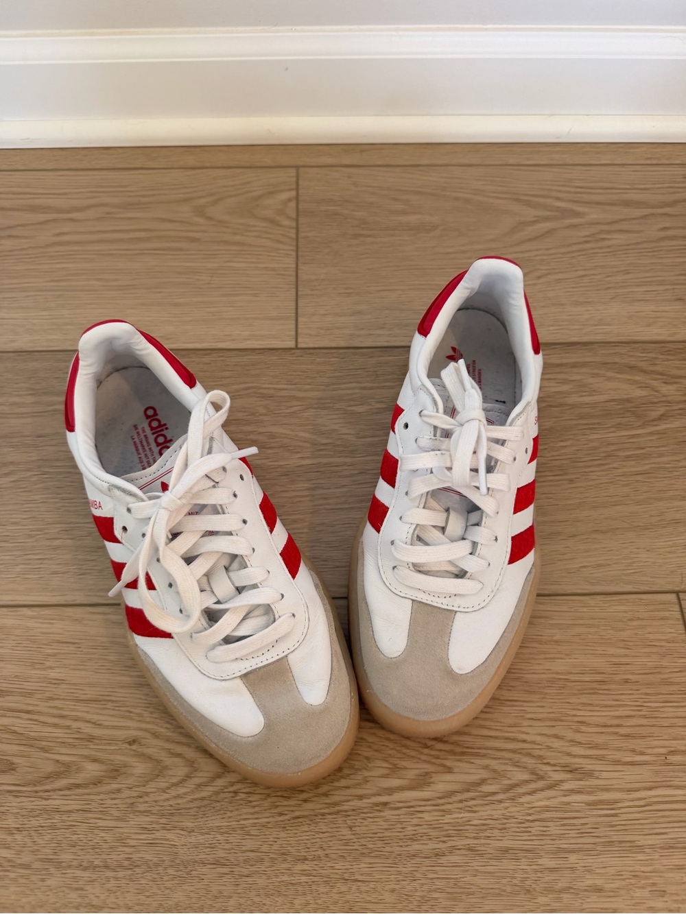 adidas women’s Samba Sneakers - White with Red and Gum Sole - Picture 2 of 2